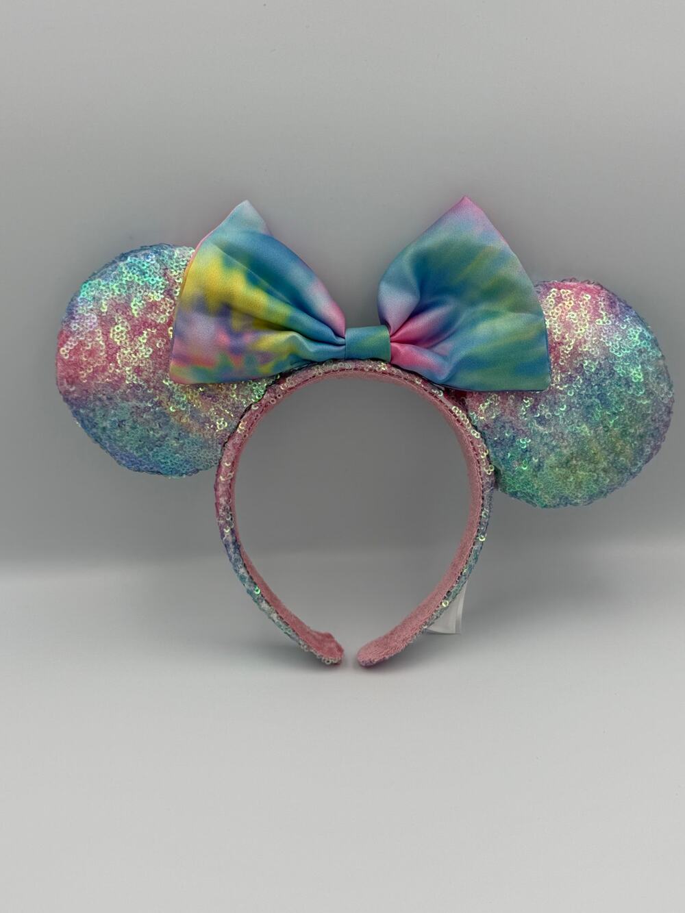 Disney Parks Minnie Mouse Ears Pastel Rainbow Tie Dye Sequin SHDR NWT 2021